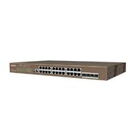 SWITCH TENDA G5328P-24-410W IP-COM CAPA 3 28 PUERTOS 24 POE-410 WATTS 4 PUERTOS SFP 1000 BASE-X ADMITE ABUNDANTES SERVICIOS, COMO ENRUTAMIENTO ESTATICO BASADO EN IPV4 VLAN IGMP QOS ACL DHCP