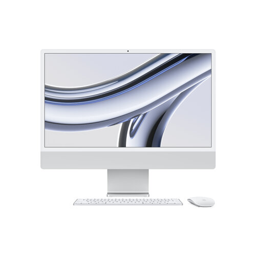 iMac 24 Retina 4.5K con Chip M3 de Apple, CPU de 8 núcleos y GPU de 10 núcleos, 8GB de RAM, 512GB SSD, 2 Thunderbolt 4, 2 USB 3, Gigabit Ethernet, Magic Keyboard con Touch ID, en elegante color Plata