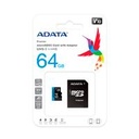 MEMORIA ADATA MICRO SDXC/SDHC 64GB UHS-I 100MB/25MB CLASE 10 V10 A1 C/ADAPTADOR (AUSDX64GUICL10A1-RA1)