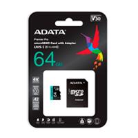 MEMORIA ADATA MICRO SDXC/SDHC 64GB UHS-I 100MB/80MB CLASE 10 V30 A2 C/ADAPTADOR (AUSDX64GUI3V30SA2-RA1)