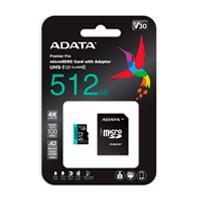MEMORIA ADATA MICRO SDXC/SDHC 512GB UHS-I 100MB/85MB CLASE 10 V30 A2 C/ADAPTADOR (AUSDX512GUI3V30SA2-RA1)
