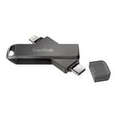 MEMORIA SANDISK 256GB FLASH IXPAND LUXE PARA IPHONE/IPAD LIGHTNING/TIPO-C NEGRO GIRATORIA TAPA DE PLASTICO SDIX70N-256G-GN6NE
