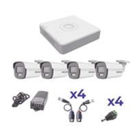 KIT COLORVU HIKVISION KH1080PL4BC TURBOHD 1080P LITE / DVR 4 CANALES / 4 CAMARAS BALA EXTERIOR 2.8 MM / TRANSCEPTORES / CONECTORES / FUENTE DE PODER PROFESIONAL