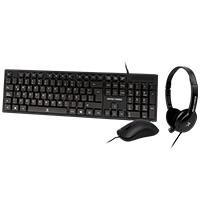 KIT TECLADO / MOUSE / DIADEMA CON MICROFONO INTEGRADO ALAMBRICOS CONECTOR USB / 3.5MM PERFECT CHOICE - NEGRO 