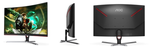 [C32G3E] Monitor AOC Gamer Curvo, 31.5 pulgadas, panel VA, 165 Hz, 1 ms, AMD FreeSync, color negro y rojo, 2 HDMI, VGA, DisplayPort, aspecto 16:9, resolución 1920 x 1080, brillo 250 cd/m², 100x100 mm