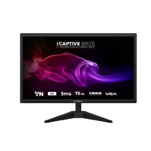[AC-939409] Monitor Acteck Captive Brite CB195, 19.5 pulgadas, Plano, HD, 75Hz, 5ms, VGA, HDMI, DC, 5 botones, Negro, AC-939409